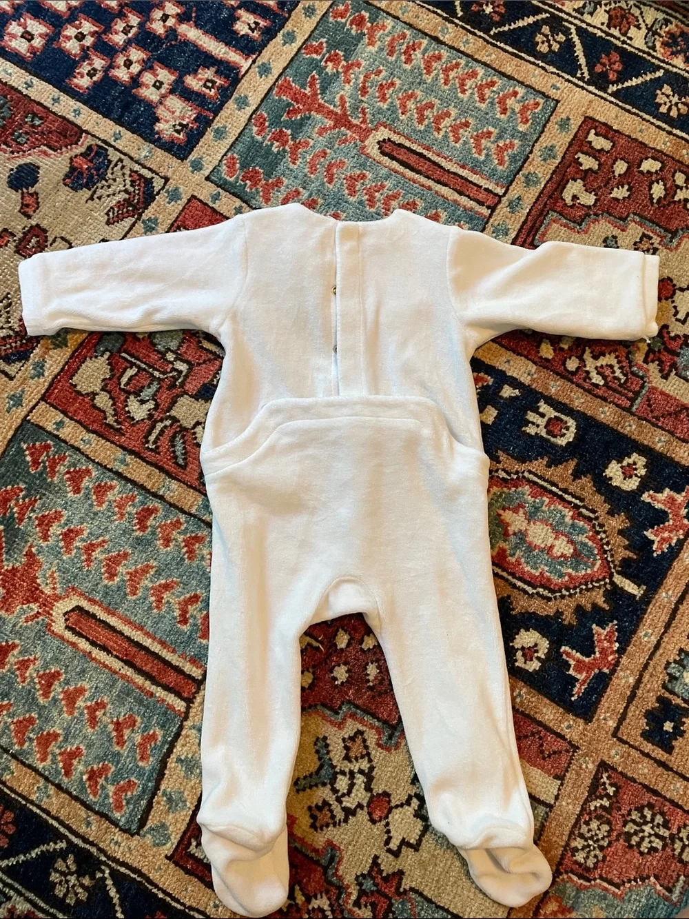 Jacadi Baby White VelourOnesie with Scalloped Bib